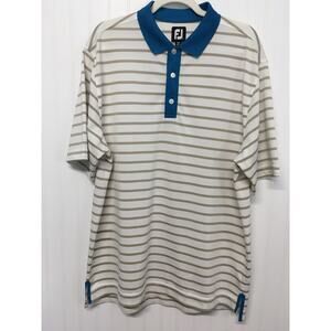 FootJoy Golf Polo Mens Large Blue White Stripe Performance Stretch Shirt